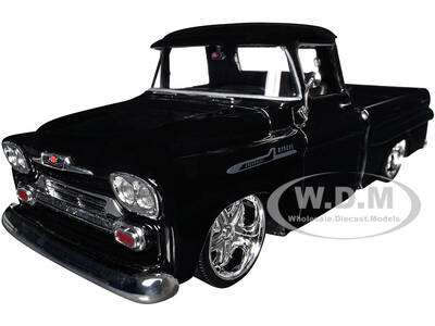 1958 Chevrolet Apache Fleetside Pickup Black Maxx Design American Classics Series 1/24 Diecast Model Car by Motormax