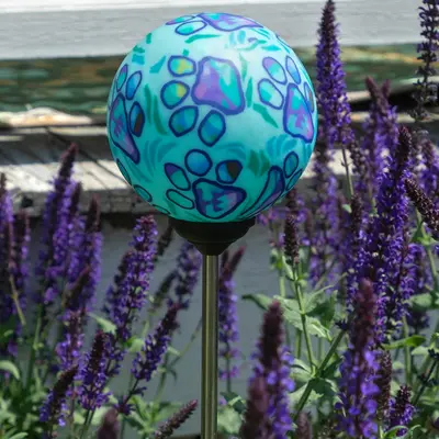 Paw Print Glass Ball Solar Garden Stake - Swirl
