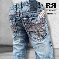 Men's Rock Revival Jeans – Casual Fit, Straight Slim Fit Casual Jeans, Light Wash Blue Stretch Jeans