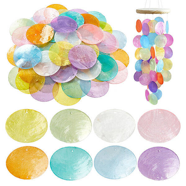 80Pcs 8 Colors Natural Capiz Shell Connector Charms