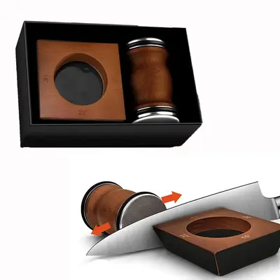 Wooden Handle Knife Sharpener with Magnetic Angle, 1 Set Rolling Knife Sharpener Tool, Easy Knife Sharpening System for Kitch...