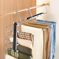 MECHEER 2 Pack Space Saving Pants Hangers with 5 Layers, Non-Slip Stainless Steel Jean Hangers for Closet Organizers and Stor...