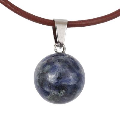 Natural Blue Spot Jasper Round Pendant Necklaces
