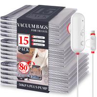 Vacbird 15 Pack Lightweight Travel Bags with USB Electric Pump | Compact Vacuum Storage Bags for Clothes | Space Saver Compre...