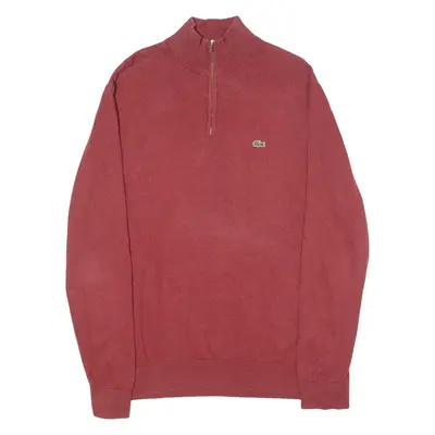LACOSTE Mens Jumper Red 1/4 Zip Tight Knit L