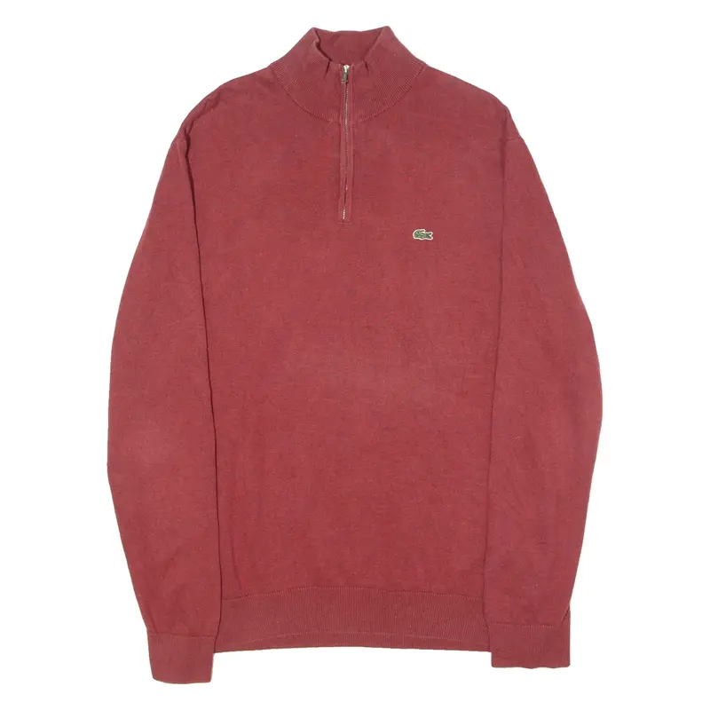 LACOSTE Mens Jumper Red 1/4 Zip Tight Knit L