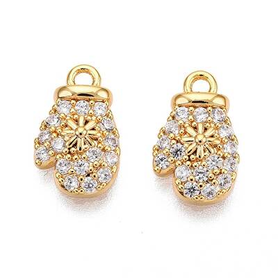Christmas Theme Brass Micro Pave Clear Cubic Zirconia Charms