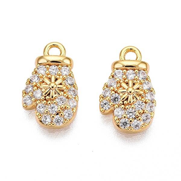 Christmas Theme Brass Micro Pave Clear Cubic Zirconia Charms