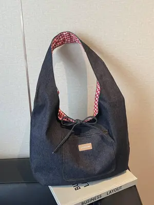 Women's Denim Shoulder Bag, Fashionable Temperament Simple and Atmospheric Shoulder Bag, Versatile Travel, Shopping Bag