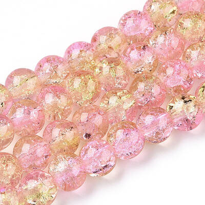1Strand Two Tone Transparent Crackle Glass Round Beads Strands