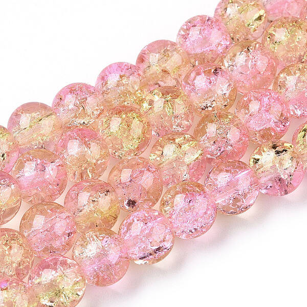 1Strand Two Tone Transparent Crackle Glass Round Beads Strands