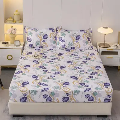 Household Fitted Sheet Set, Including 1 Count Floral Print Fitted Sheet & 2 Counts Pillowcase without Filler, Classy Bedding ...