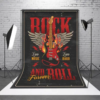 Black Red Rock And Roll Backdrop For Musical Party
