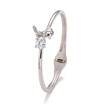 Clear Cubic Zirconia Rabbit Cuff Bangle
