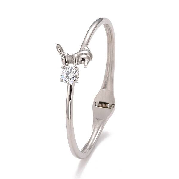 Clear Cubic Zirconia Rabbit Cuff Bangle