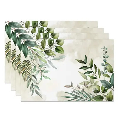 Aperturee Spring Natural Floral Plant Leaf Set Of 4 Placemats, 14x12 Inch, 15.8 USD, NYJY00358-S, placemats