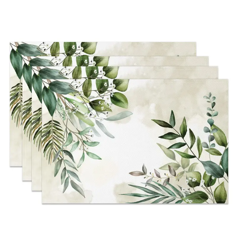 Aperturee Spring Natural Floral Plant Leaf Set Of 4 Placemats, 14x12 Inch, 15.8 USD, NYJY00358-S, placemats