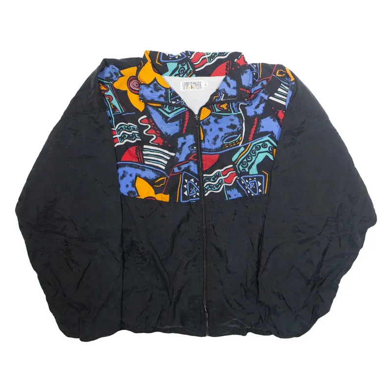 SPORTSWEAR Mens Shell Jacket Black Nylon Crazy Pattern L