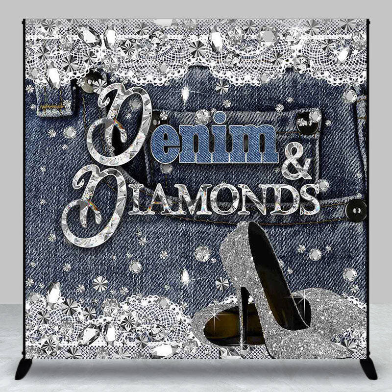 Denim Diamonds Glitter Custom Name Birthday Backdrop - Aperturee