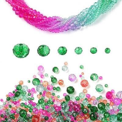 6 Styles Gradient Color Transparent Painted Glass Beads Strands