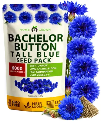 Bachelor’s Button Tall Blue Flower Seeds – 6,000 Heirloom Seeds, Easy to Grow | Home Grown
