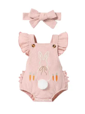 0-18 Months Girls 2-Piece Rabbit Easter Cute Romper and Headband Pink Purple Clothing Babygirl Clothes Products #springtok