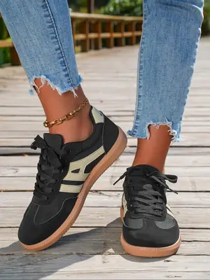 Women's Fashionable Patchwork Lace Up Low Top Sneakers, Casual Comfortable Sports Running Shoes, All-match Basic Shoes for Da...