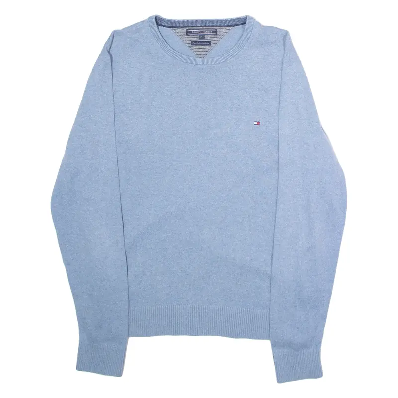 TOMMY HILFIGER Mens Jumper Blue Crew Neck Tight Knit M
