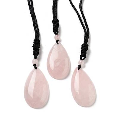 Natural Rose Quartz Pendant Necklace with Nylon Cord for Women