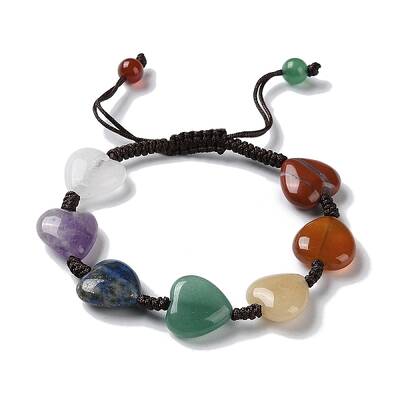 Heart Natural Mixed Gemstone Braided Bead Bracelets