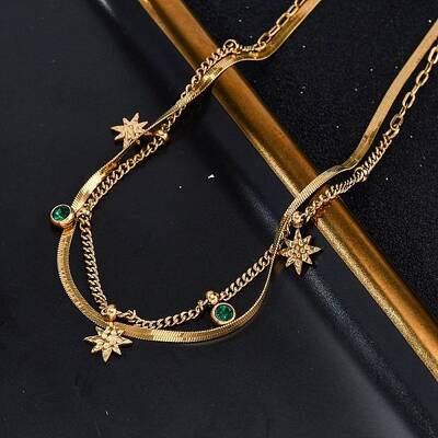 304 Stainless Steel Rhinestone Double Layered Necklaces