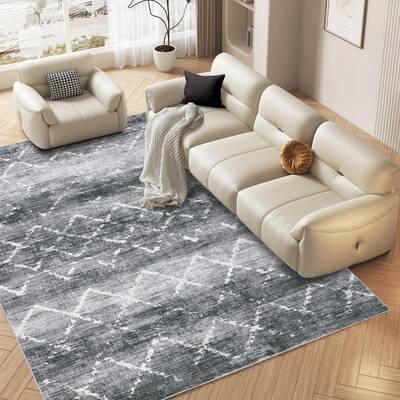 Garvee Washable Rugs 8x10 Abstract Grid Rug for Living Room Modern Distressed Area Rug for Bedroom Contemporay Office Rug Low...