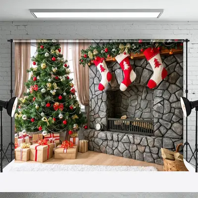 Fireplace Gifts Christmas Tree Photography Backdrop - Aperturee