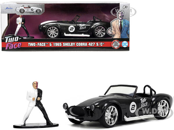 1965 Shelby Cobra 427 S/C 2 Black Metallic and White and Harvey Two-Face Diecast Figure \