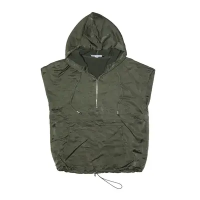 ZARA Khaki Sleeveless 1/2 Zip Pullover Jacket Green Faux Silk Womens XS