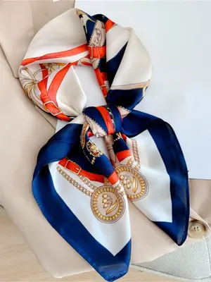 Women's Elegant Chain Print Square Scarf, Fashionable Soft Comfortable Shawl for All Seasons, Vintage All-match Accessories f...