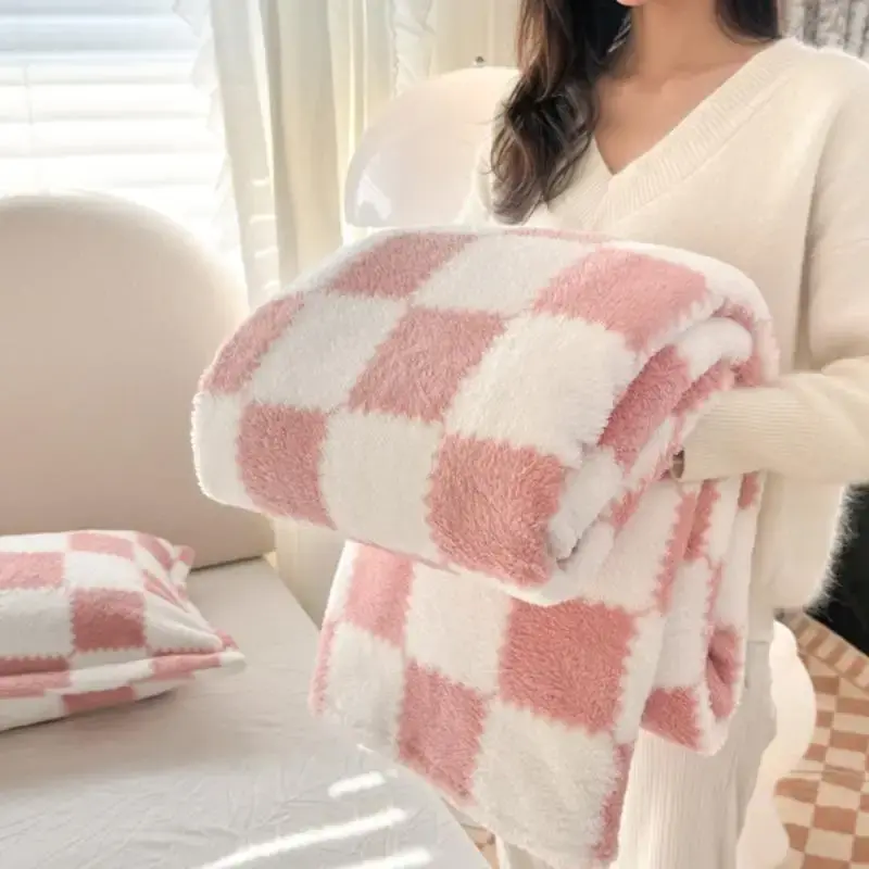 Checkerboard Pattern Flannel Blanket, 1/2/3 Counts Soft Comfortable Nap Blanket, Warm Throw Blanket for Couch, Bed, Sofa Offi...