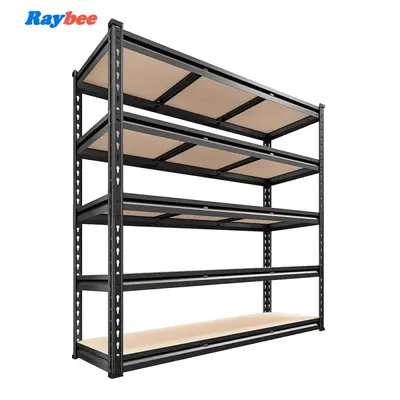 Raybee Shelf Standing Utility Shelves for Home Garage Kitchen Office Metal Frame Adjustable Storage Rack Rolled Edge Column S...