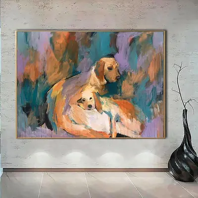 Abstract Labrador Painting Colorful Oil Wall Art Canvas Abstract Dog Painting Pet Wall Art Golden Retriever Artwork Textured ...