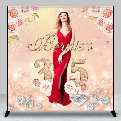 Rose Gold Diamonds Custom 35th Birthday Backdrop