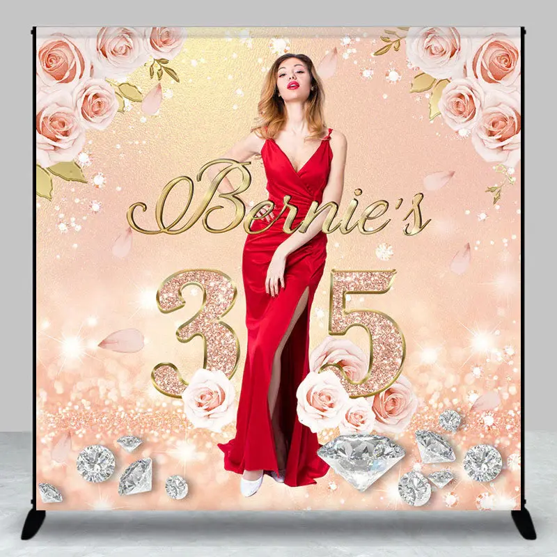 Rose Gold Diamonds Custom 35th Birthday Backdrop
