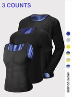 Men's Colorblock Sports Sauna Tops, Sporty Athletic Sleeveless Tank Top & Short Sleeve Tee & Long Sleeve T-shirt Sauna Set, M...