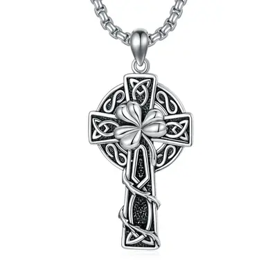Sterling Silver Celtic Knot & Cross Pendant Necklace