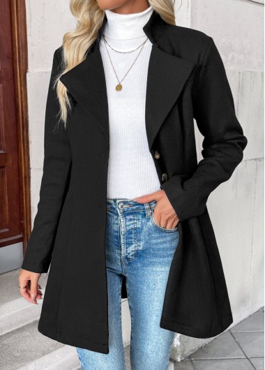 Modlily Black Tummy Coverage Long Sleeve Lapel Coat - XL