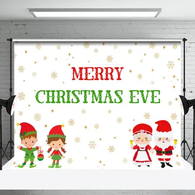 Snowflakes Santa Couple Kids Christmas Eve Backdrop - Aperturee