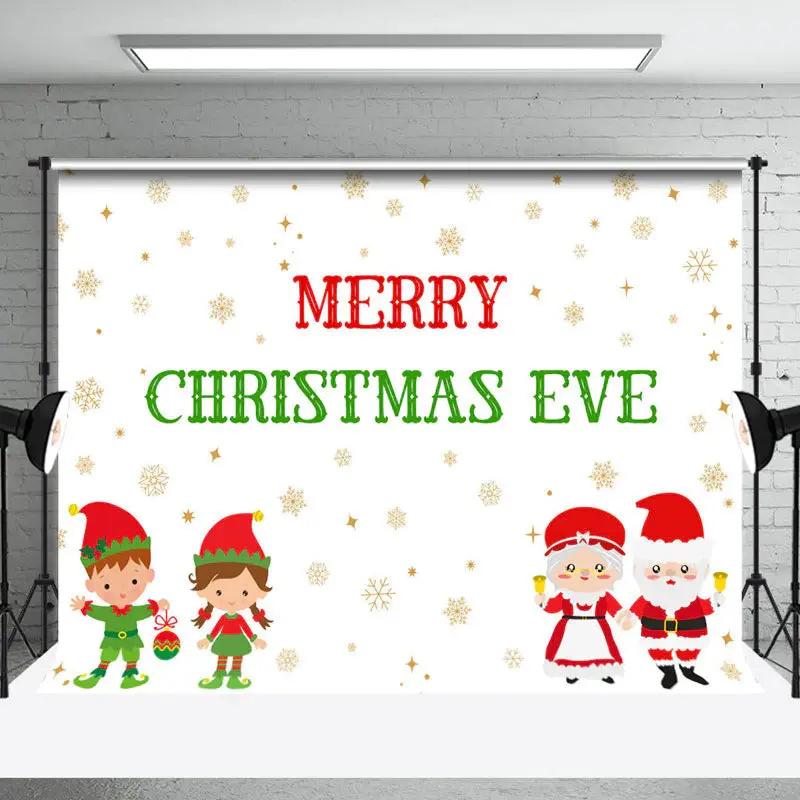 Snowflakes Santa Couple Kids Christmas Eve Backdrop - Aperturee