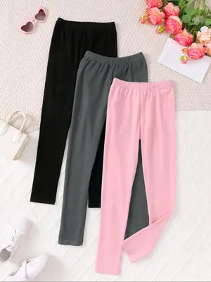 Girl's Solid Elastic Waist Leggings, Casual Comfy Warm Skinny Pants for Daily Wear, Kids Bottoms for Fall & Winter
