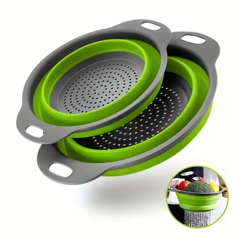 Foldable Silicone Colander, 2 Counts/set Round Kitchen Strainer, Kitchen Utensils & Gadgets for Draining Pasta, Vegetable & F...