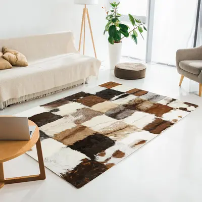 Brown & Tan Color Goatskin Patchwork Rug