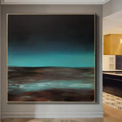 Large Canvas Wall Art Contemporary Art Abstract Blue Landscape Painting Unique Wall Art Oil Painting Living Room Wall Art Fra...